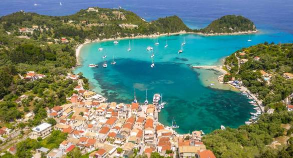 Top view of Catamarans Anchoring at Corfu Island Greece