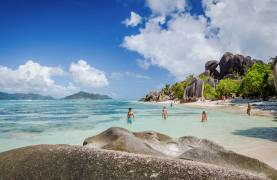 People in Seychelles sea